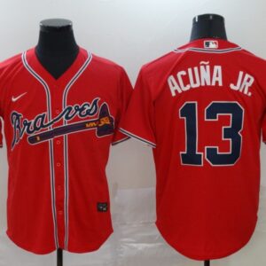 MLB Braves 13 Ronald Acu?a Jr Red 2020 Nike Cool Base Men Jersey