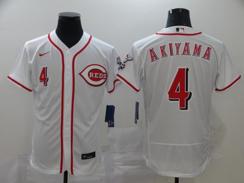 MLB Reds 4 Shogo Akiyama White 2020 Nike Flexbase Men Jersey