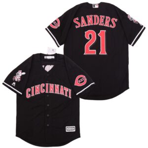 MLB Reds 21 Deion Sanders Black Cool Base Men Jersey