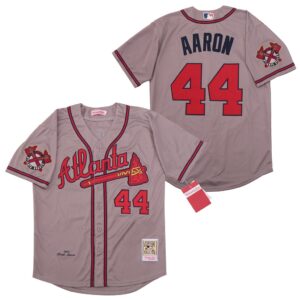 MLB Braves 44 Hank Aaron Gray 1974 Cooperstown Collection Men Jersey