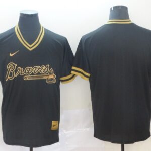 MLB Braves Blank Black Gold Nike Cooperstown Legend V Neck Men Jersey