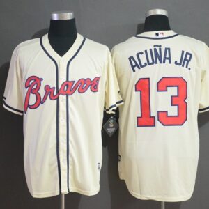 MLB Braves 13 Ronald Acuna Jr. Cream Cool Base Men Jersey