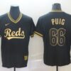 MLB Reds 66 Yasiel Puig Black Gold Nike Cooperstown Legend V Neck Men Jersey