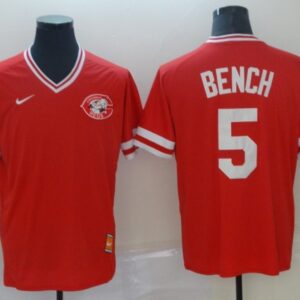 MLB Reds 5 Johnny Bench Red Nike Cooperstown Collection Legend V-Neck Men Jersey