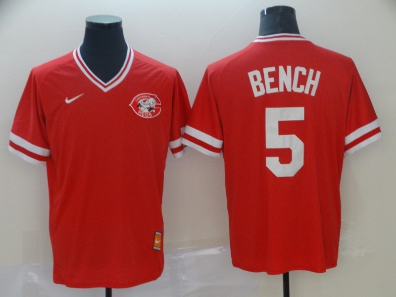 MLB Reds 5 Johnny Bench Red Nike Cooperstown Collection Legend V-Neck Men Jersey