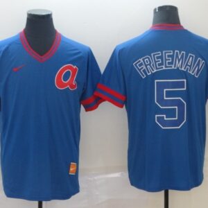 MLB Braves 5 Freddie Freeman Blue Nike Cooperstown Collection Legend V-Neck Men Jersey