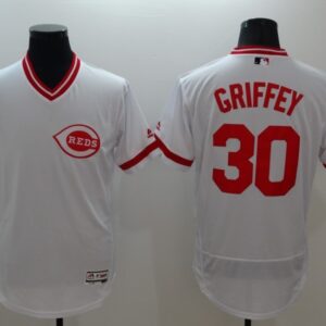 MLB Reds 30 Ken Griffey Jr White Flexbase Men Jersey