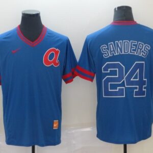 MLB Braves 24 Deion Sanders Blue Nike Cooperstown Collection Legend V-Neck Men Jersey