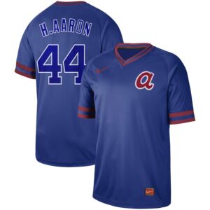 MLB Braves 44 Hank Aaron Blue Nike Cooperstown Collection Legend V-Neck Men Jersey