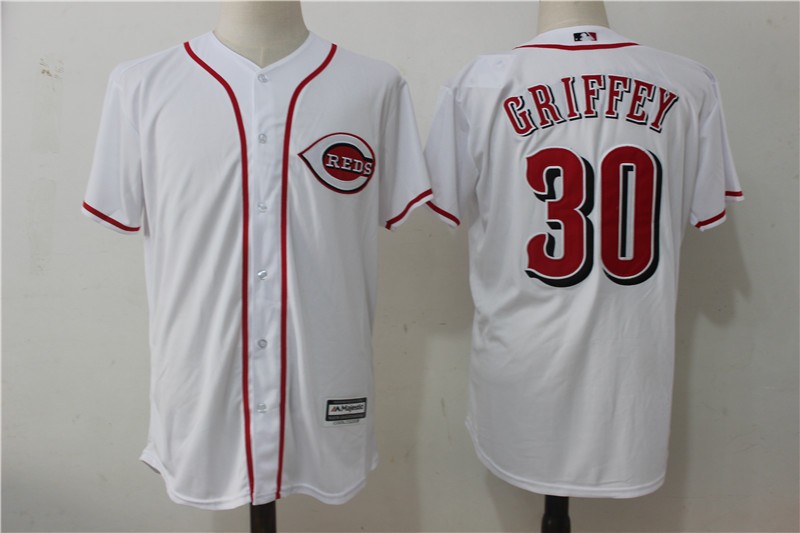 MLB Reds 30 Ken Griffey Jr White Cool Base Men Jersey