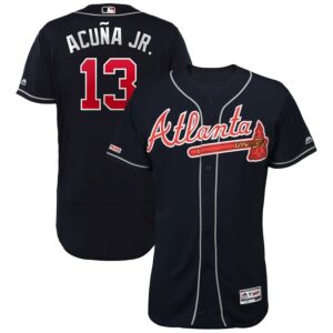 MLB Braves Ronald Acuna Jr Navy 150th Patch Flexbase Men Jersey