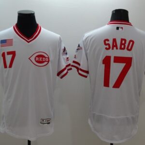 MLB Reds 17 Chris Sabo White Flex Base Men Jersey