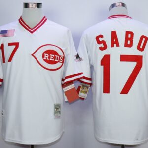 MLB Reds 17 Chris Sabo White 1990 Throwback Men Jersey