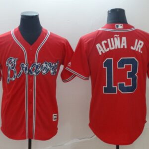 MLB Braves 13 Ronald Acuna Jr. Red Cool Base Men Jersey