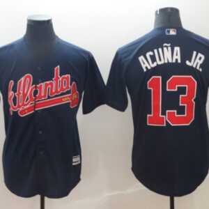MLB Braves 13 Ronald Acuna Jr Blue With Red Number Cool Base Men Jersey