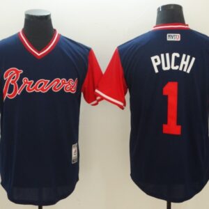 MLB Braves 1 Ozzie Albies Puchi Navy 2018 Players' Weekend Men Jersey