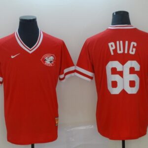 MLB Reds 66 Yasiel Puig Red Nike Cooperstown Collection Legend V-Neck Men Jersey