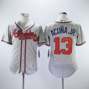 MLB Braves 13 Ronald Acuna Jr. Gray Flexbase Men Jersey