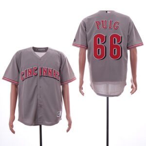 MLB Reds 66 Yasiel Puig Gray Cool Base Men Jersey