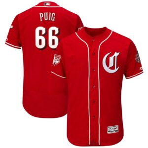MLB Reds 66 Yasiel Puig Red 2019 Spring Training Flex Base Men Jersey