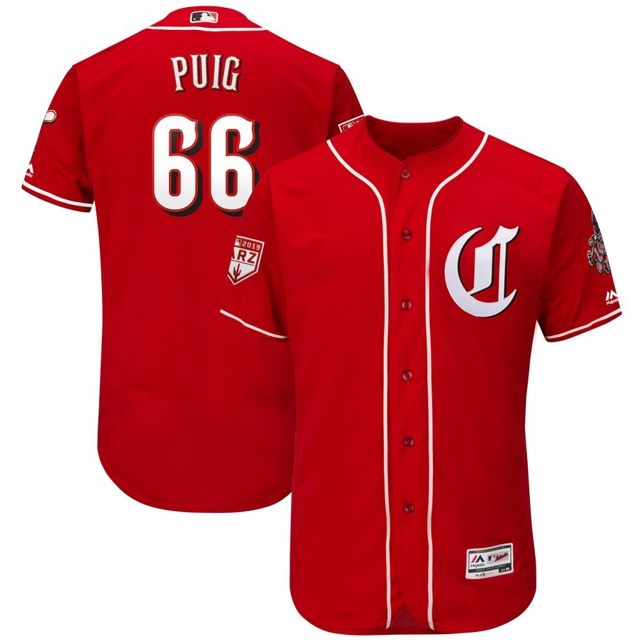MLB Reds 66 Yasiel Puig Red 2019 Spring Training Flex Base Men Jersey