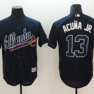 MLB Braves 13 Ronald Acuna Jr Navy Blue Cool Base Men Jersey