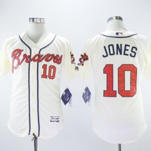 MLB Braves 10 Chipper Jones Cream Flexbase Men Jersey