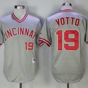 MLB Reds 19 Joey Votto Gray Throwback Men Jersey