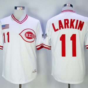 MLB Reds 11 Barry Larkin White Cooperstown Collection Cool Base Men Jersey