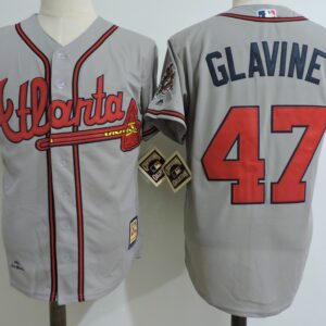 MLB Braves 47 Tom Glavine Gray Cooperstown Collection Men Jersey