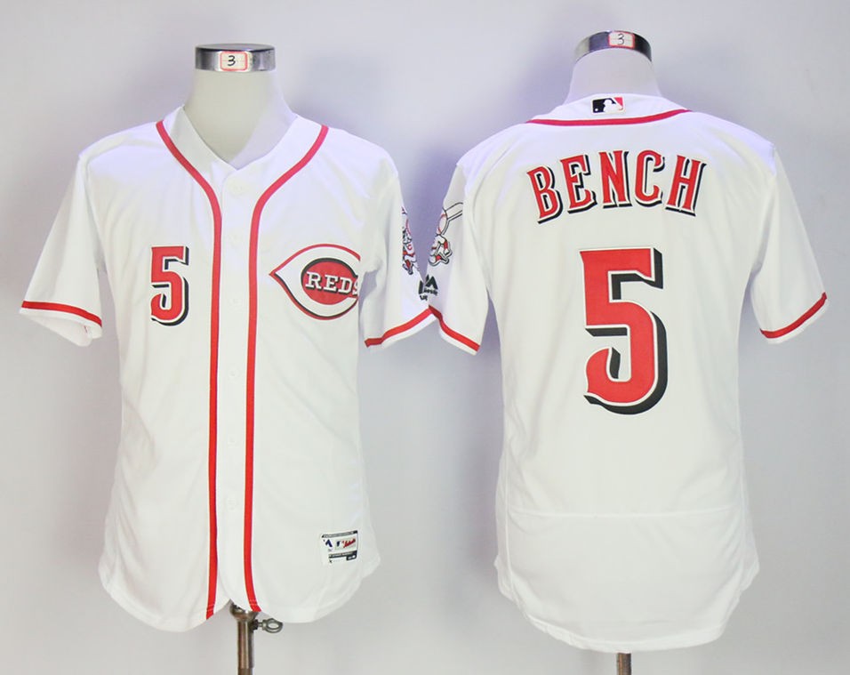 MLB Reds 5 Johnny Bench White Flexbase Men Jersey