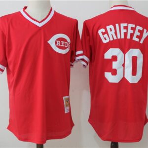 MLB Reds 30 Ken Griffey Red Mitchell and Ness Throwback Men Jersey