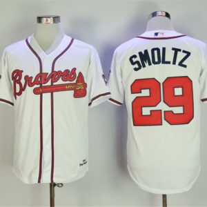 MLB Braves 29 John Smoltz White 1995 Throwback Men Jersey