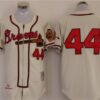 MLB Braves 44 Hank Aaron Cream 1957 Mitchell & Ness Throwback Men Jersey