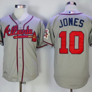 MLB Braves 10 Chipper Jones Gray Throwback Men Jersey