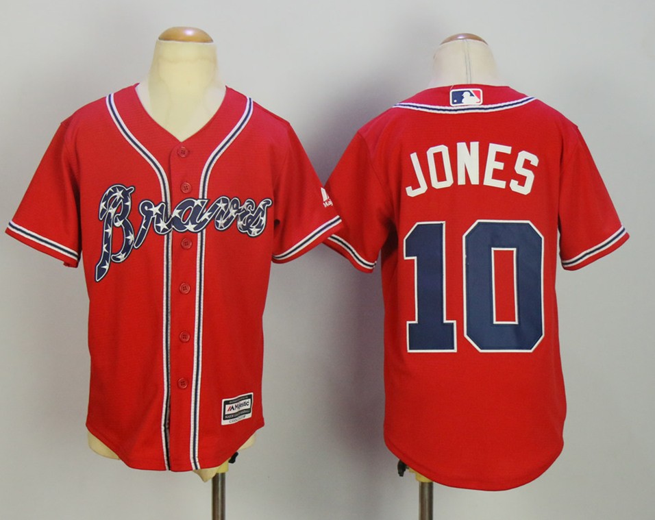 MLB Braves 10 Chipper Jones Red Cool Base Youth Jersey