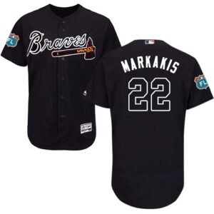 MLB Braves 22 Nick Markakis Navy Flexbase Men Jersey