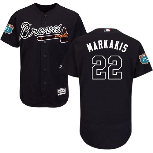 MLB Braves 22 Nick Markakis Navy Flexbase Men Jersey