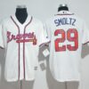 MLB Braves 29 John Smoltz White Team Logo Print Cool Base Men Jersey