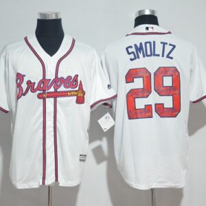 MLB Braves 29 John Smoltz White Team Logo Print Cool Base Men Jersey