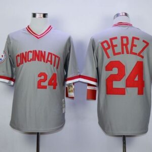 MLB Reds 24 Tony Perez Grey Mitchell and Ness Throwback Men Jersey