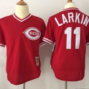 MLB Reds 11 Barry Larkin Red Mitchell and Ness Throwback Men Jersey