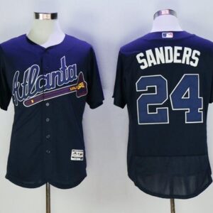 MLB Braves 24 Deion Sanders Navy Blue Flexbase Men Jersey
