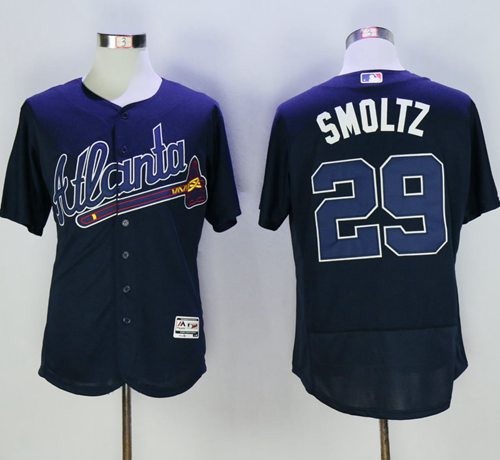 MLB Braves 29 John Smoltz Navy Blue Flexbase Men Jersey