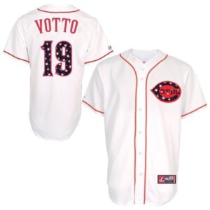 MLB Reds 19 Joey Votto White Stars and Stripes Men Jersey