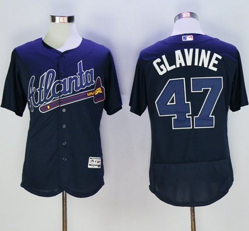 MLB Braves 47 Tom Glavine Navy Blue Flexbase Men Jersey