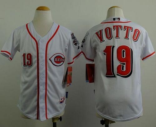 MLB Reds 19 Joey Votto White Cool Base Youth Jersey