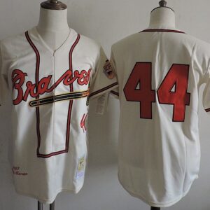 MLB Braves 44 Hank Aaron Cream 1963 Throwback Men Jersey
