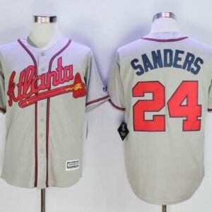MLB Braves 24 Deion Sanders Grey New Cool Base Men Jersey