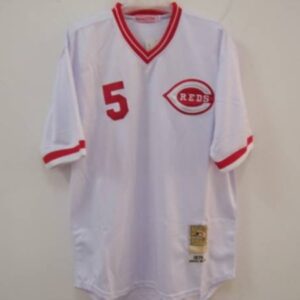 MLB Reds 5 Johnny Bench White Mitchell and Ness Throwback Men Jersey